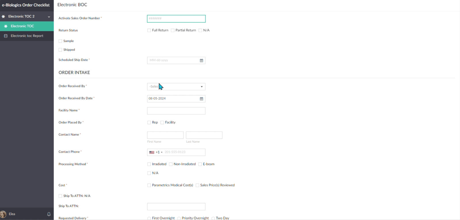 e-Biologics Order Checklist