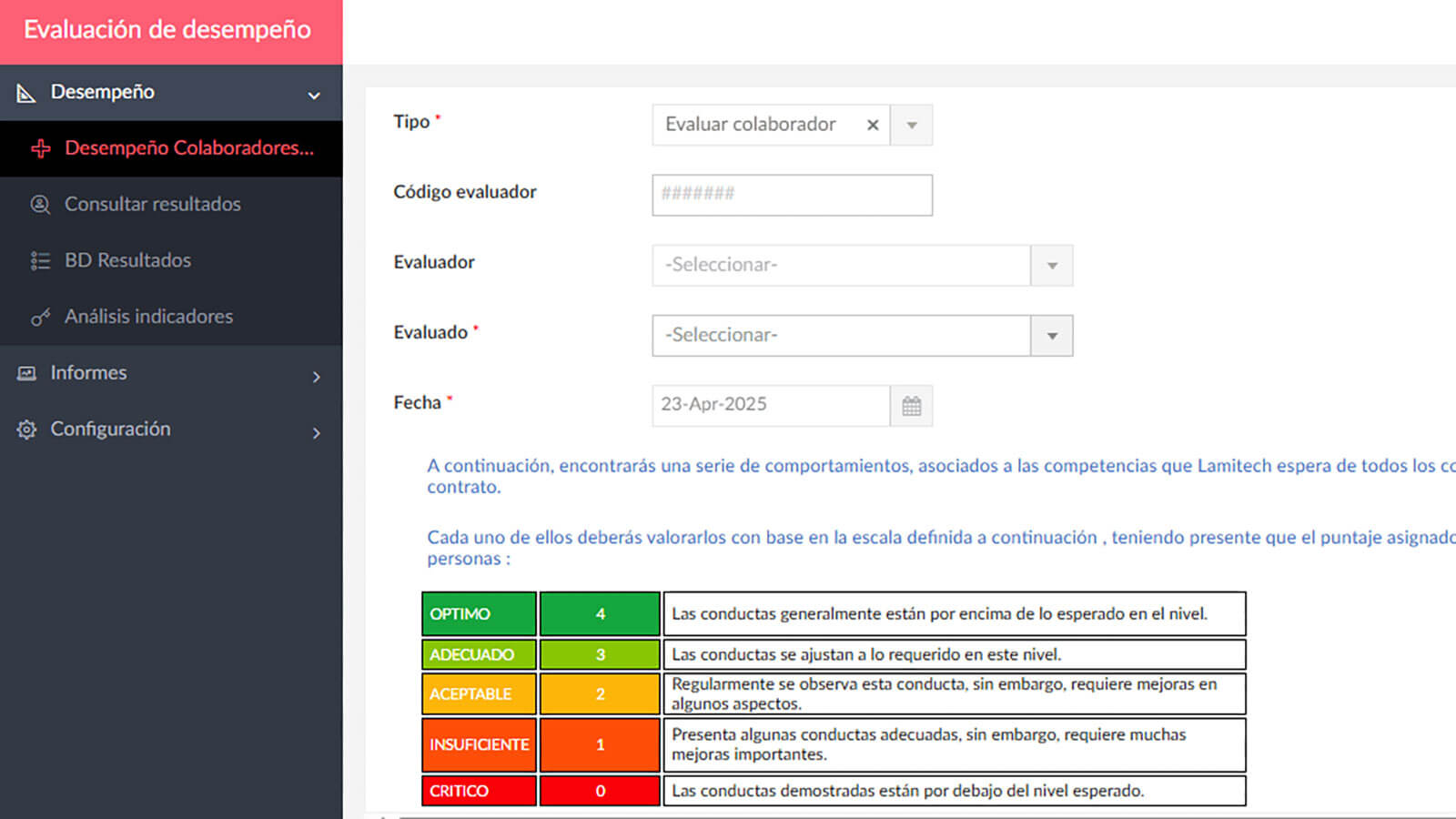 Performance evaluation app