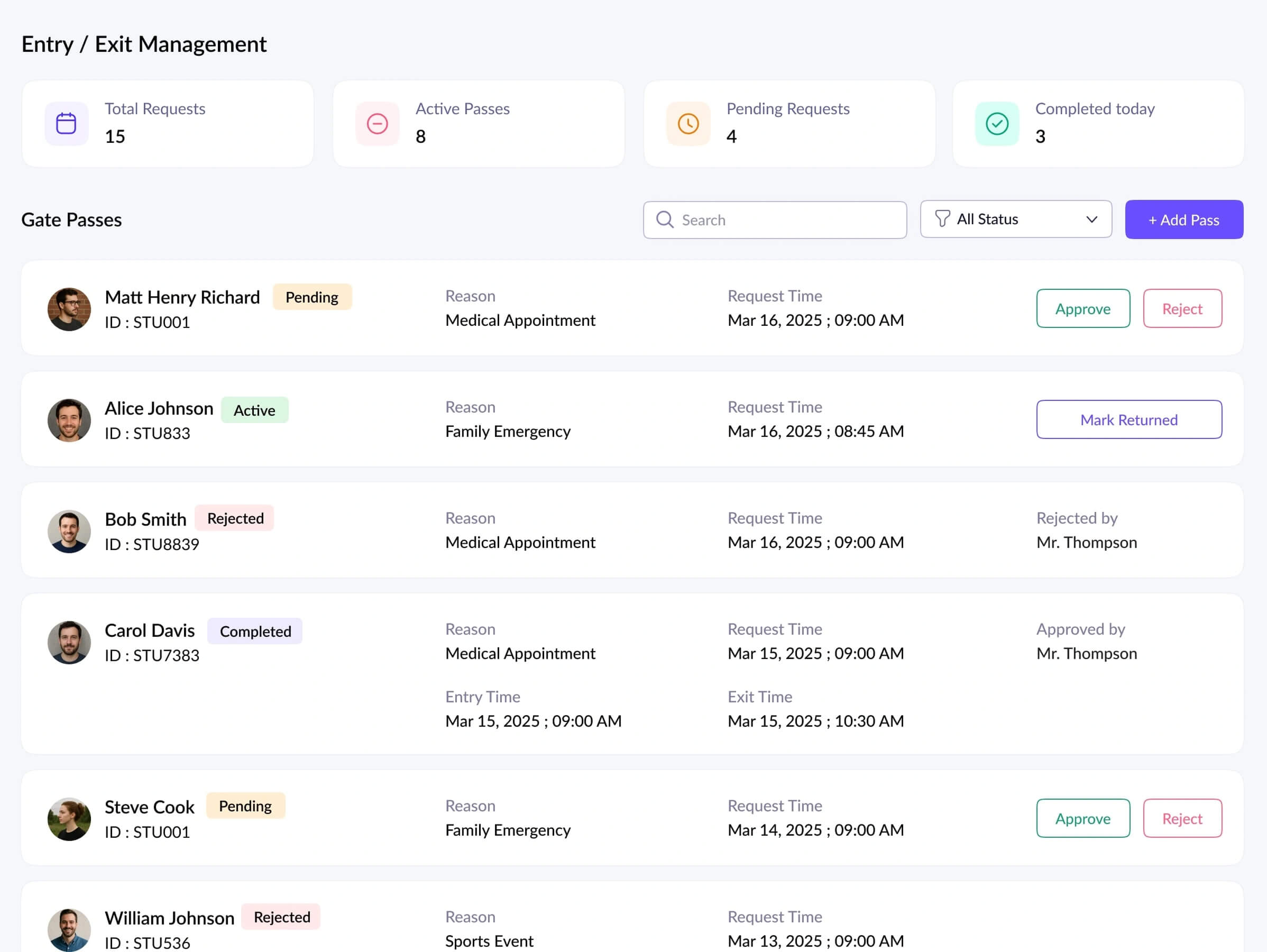 Entry/exit management