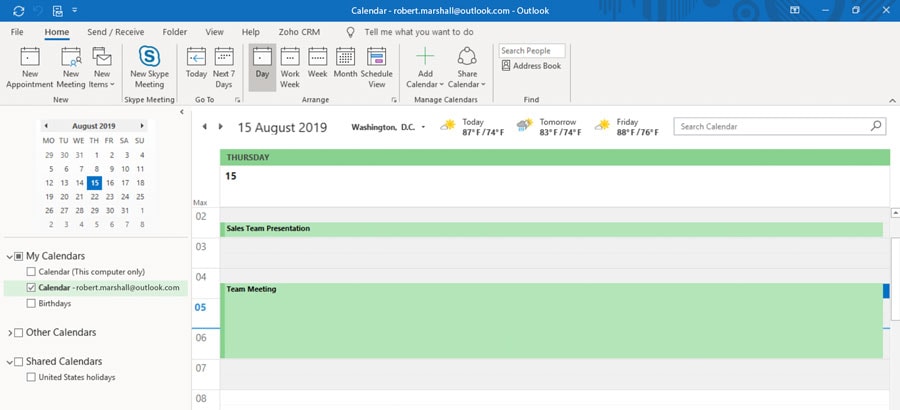 Integrasi Outlook Calendar CRM - Zoho CRM