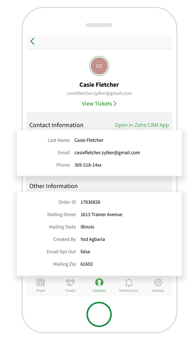 Kundeninformationen in den mobilen Apps von Zoho Desk