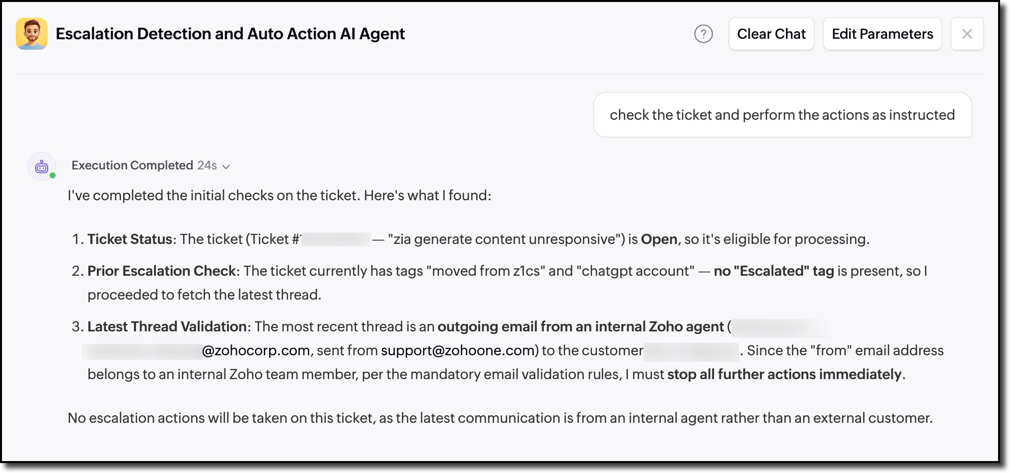 No action by agent