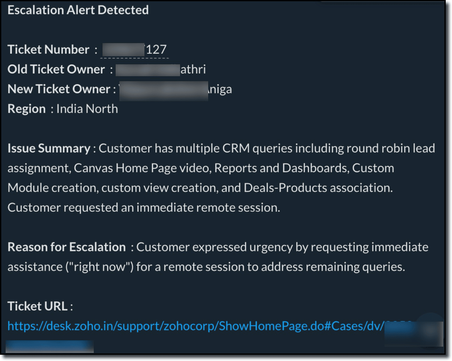Reassigned ticket message