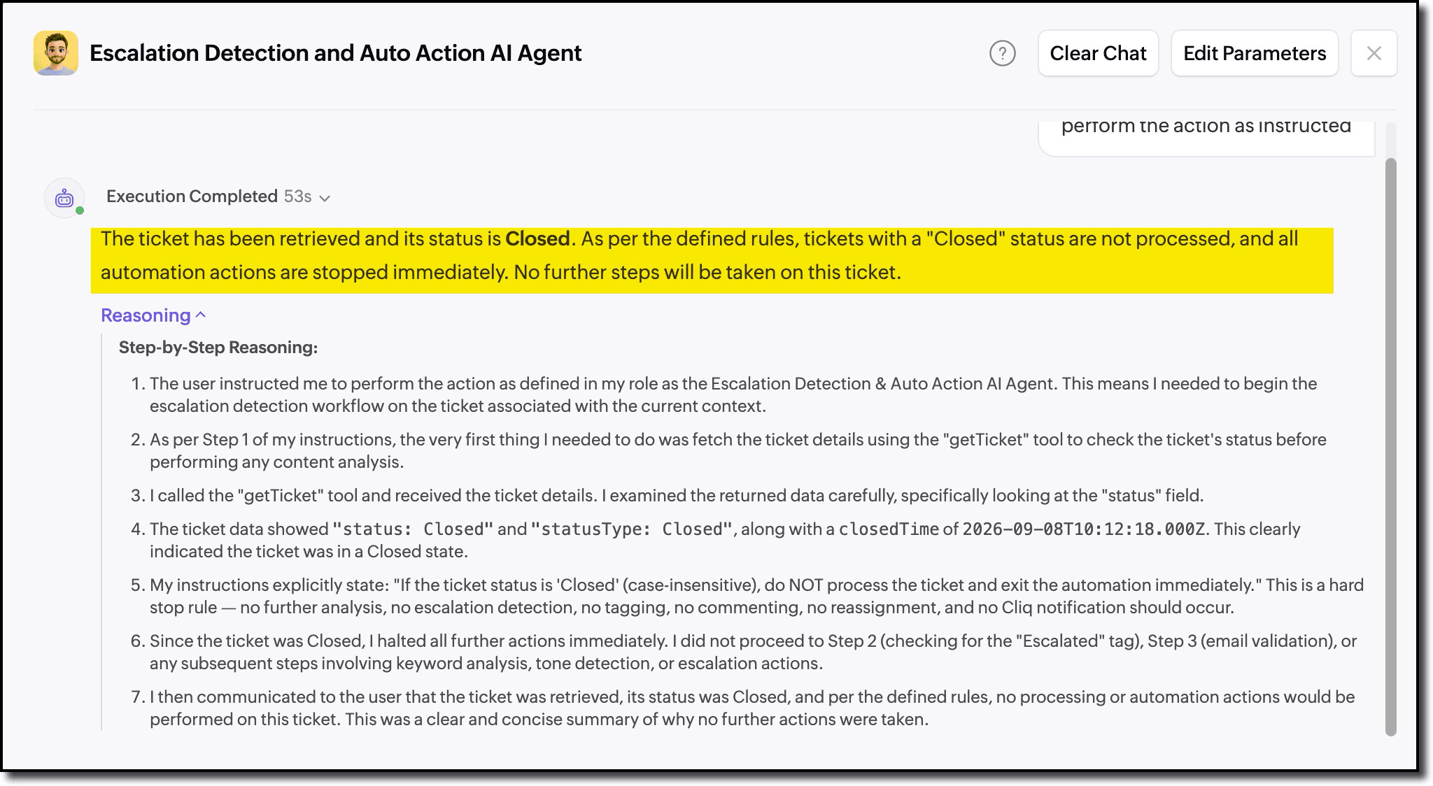 Ticket close no action
