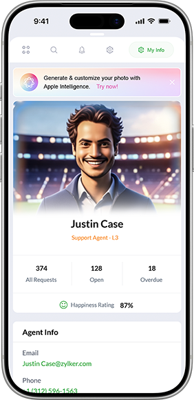Apple intelligence in Zoho Desk Radar app