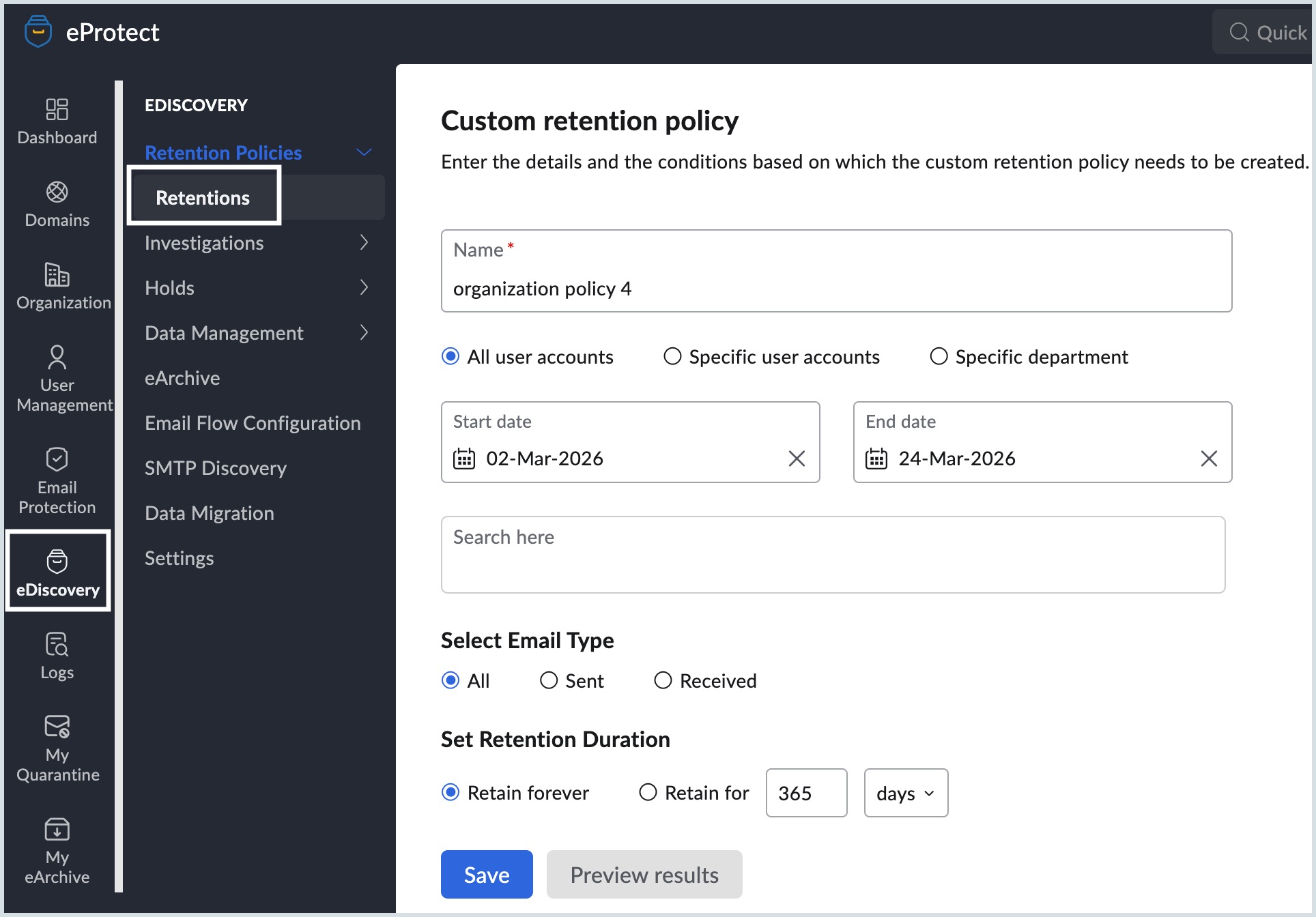 create new retention policy create new retention policy