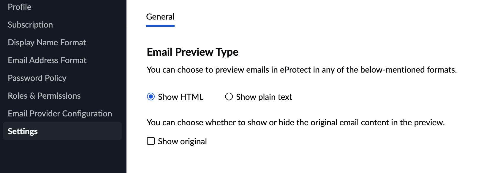 Email Preview Settings Email Preview Settings