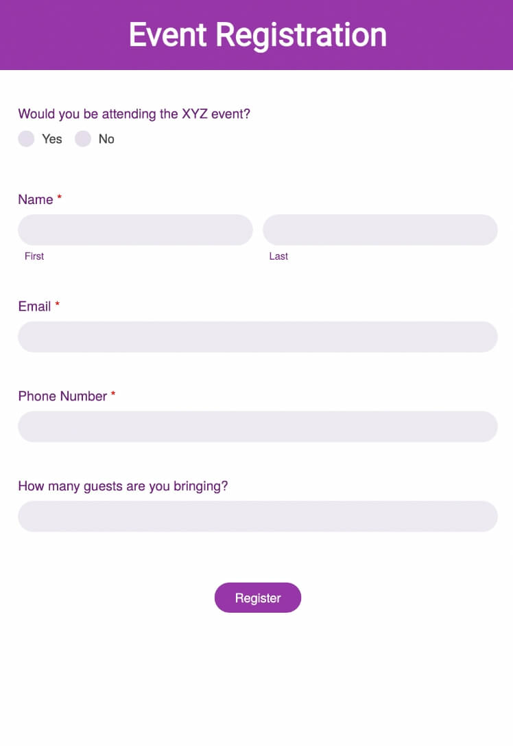 Design HTML form for events