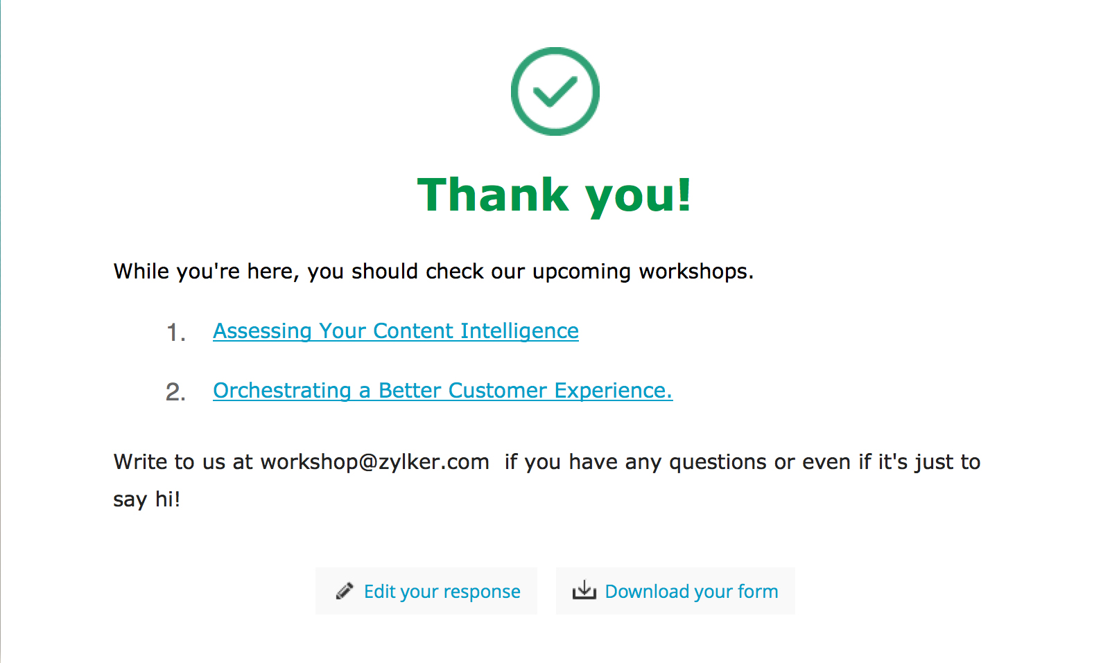 Thank you page for forms