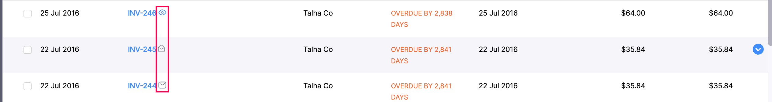 一覧表示でのメールの管理