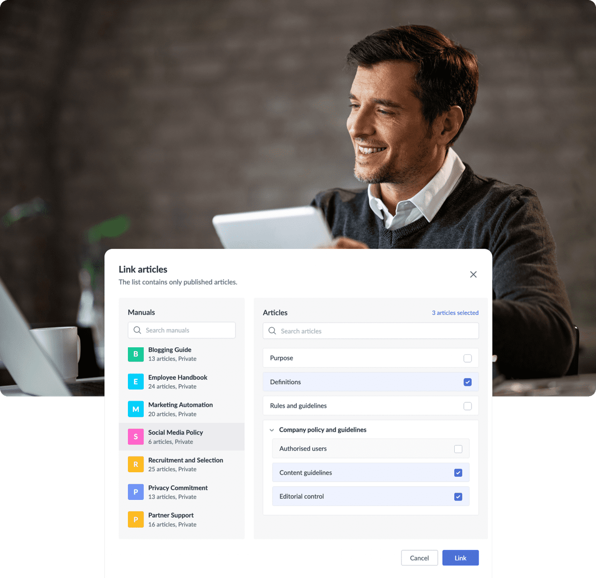 Linking knowledge base articles as lessons in Zoho Learn