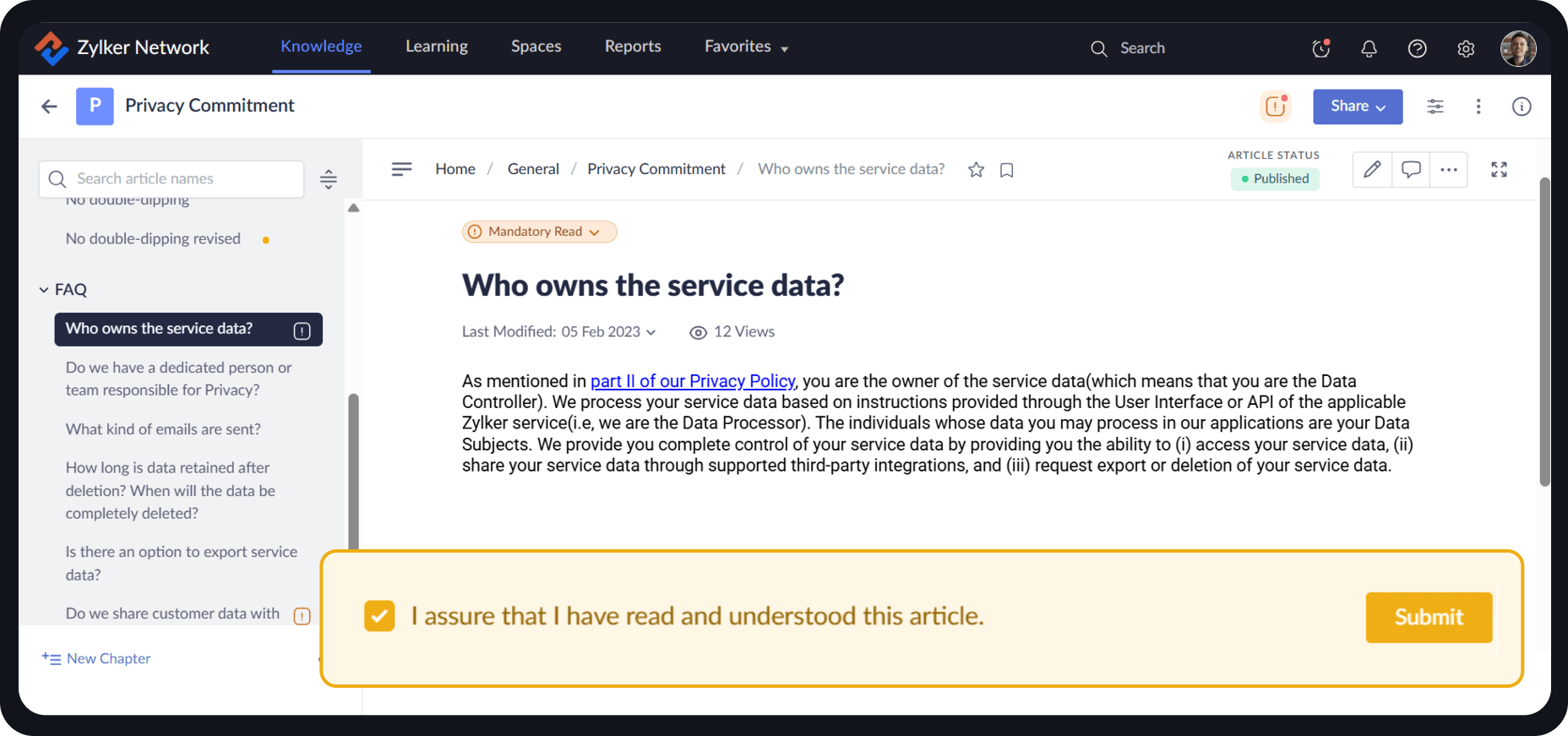 Enforce mandatory reading for important information