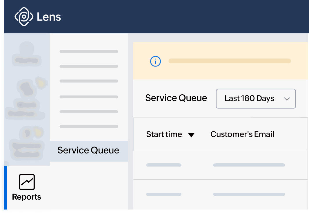 Lens reports panel with service queue dashboard