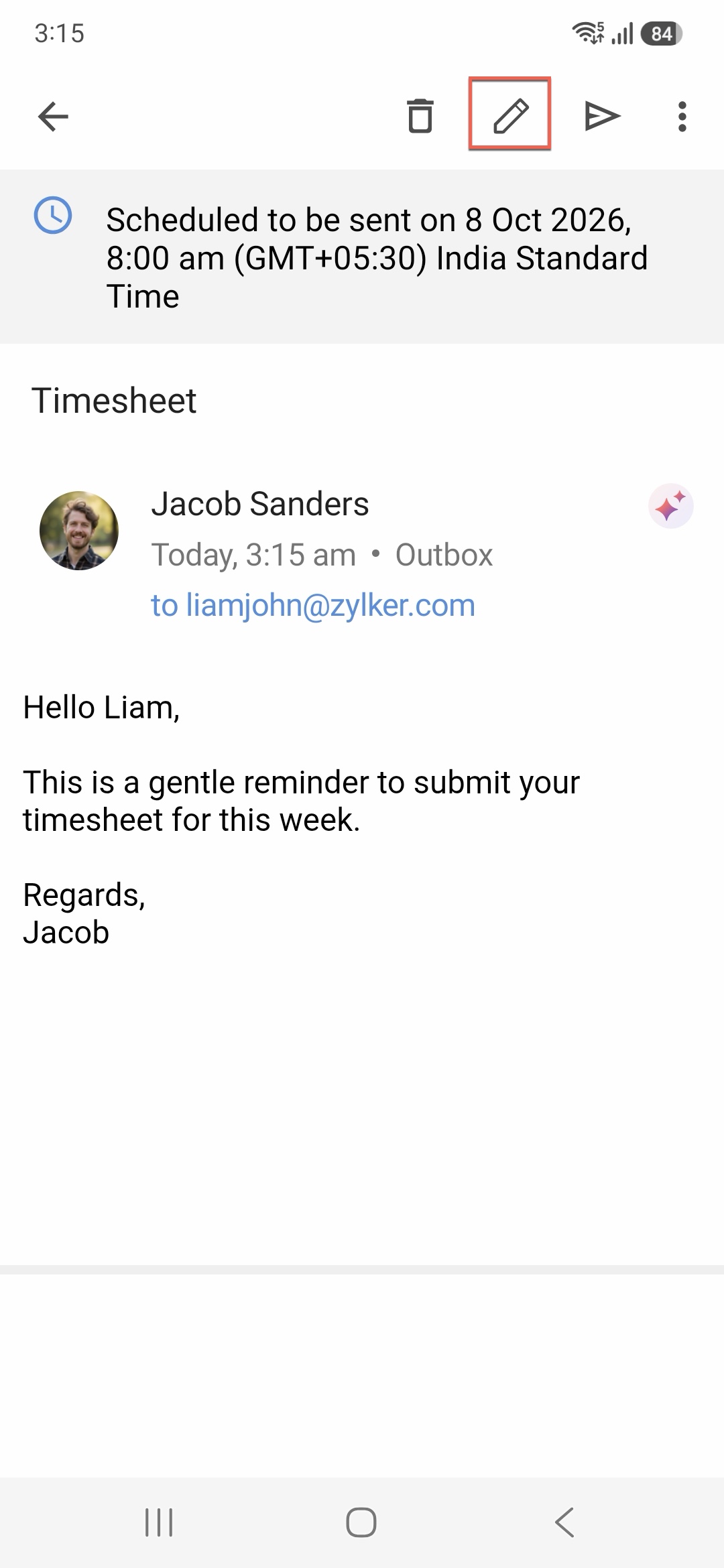 Edit scheduled emails Edit scheduled emails in Zoho Mail Android app