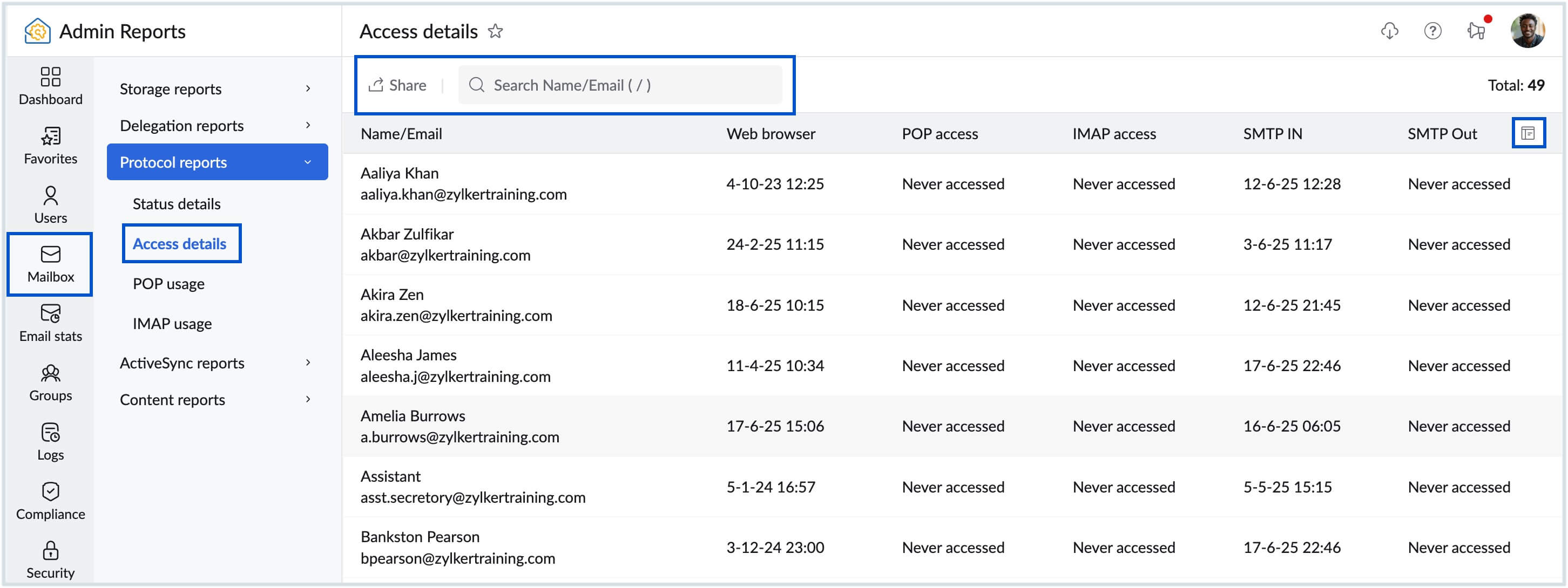 Access details report