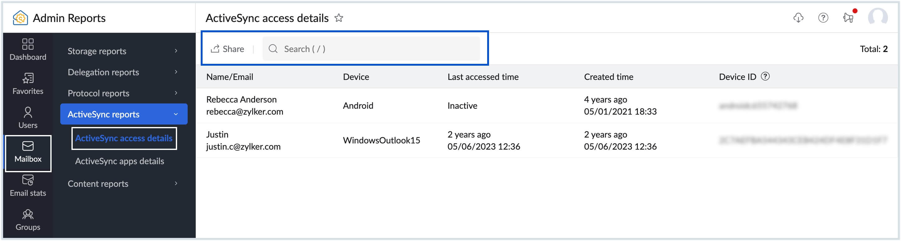 Activesync access details