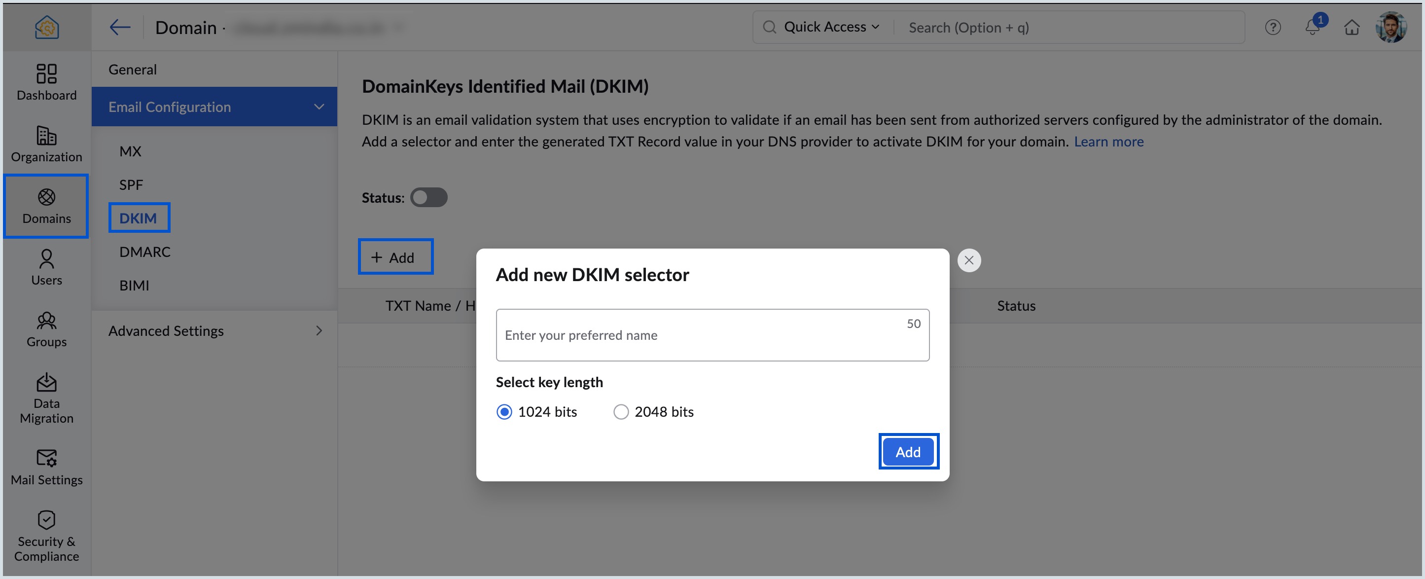 Add-DKIM selector