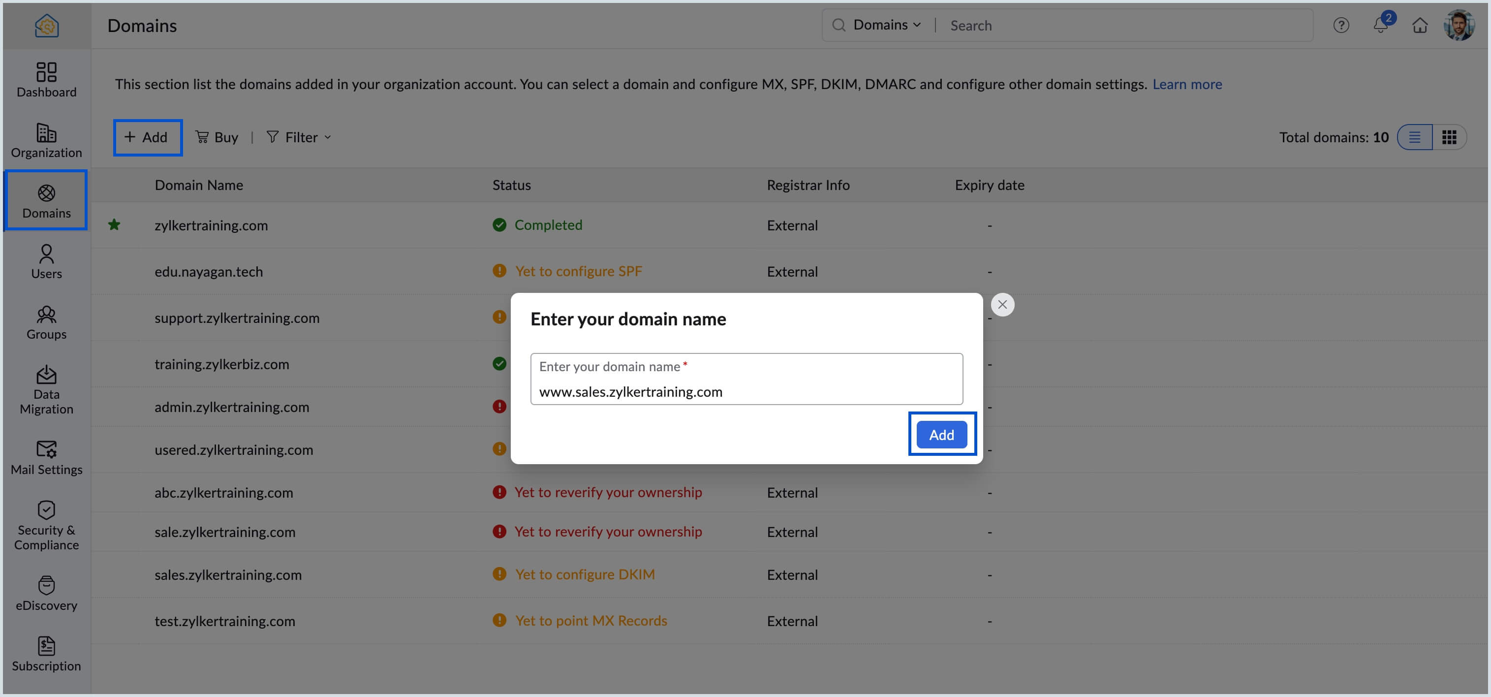 Add a sub-domain Add a sub-domain