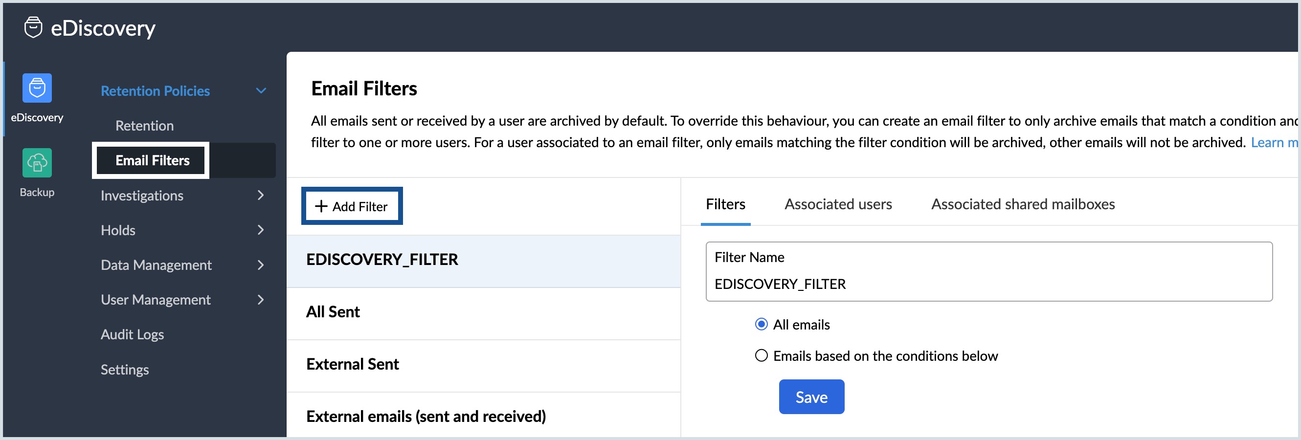 eDiscovery email filter