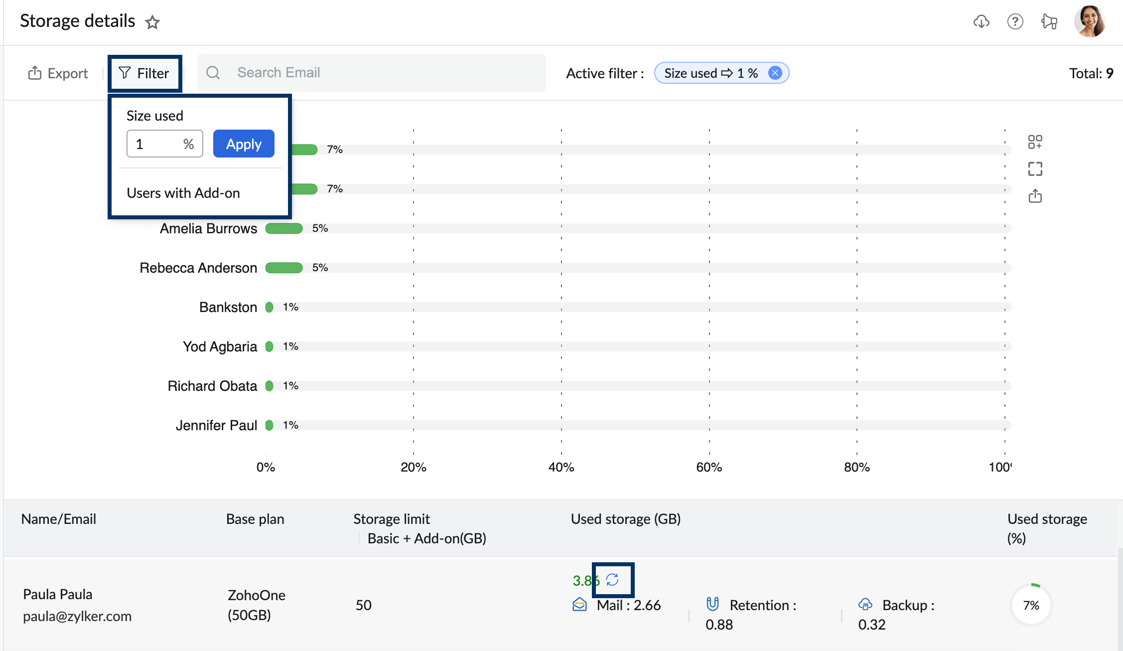 filter storage reports