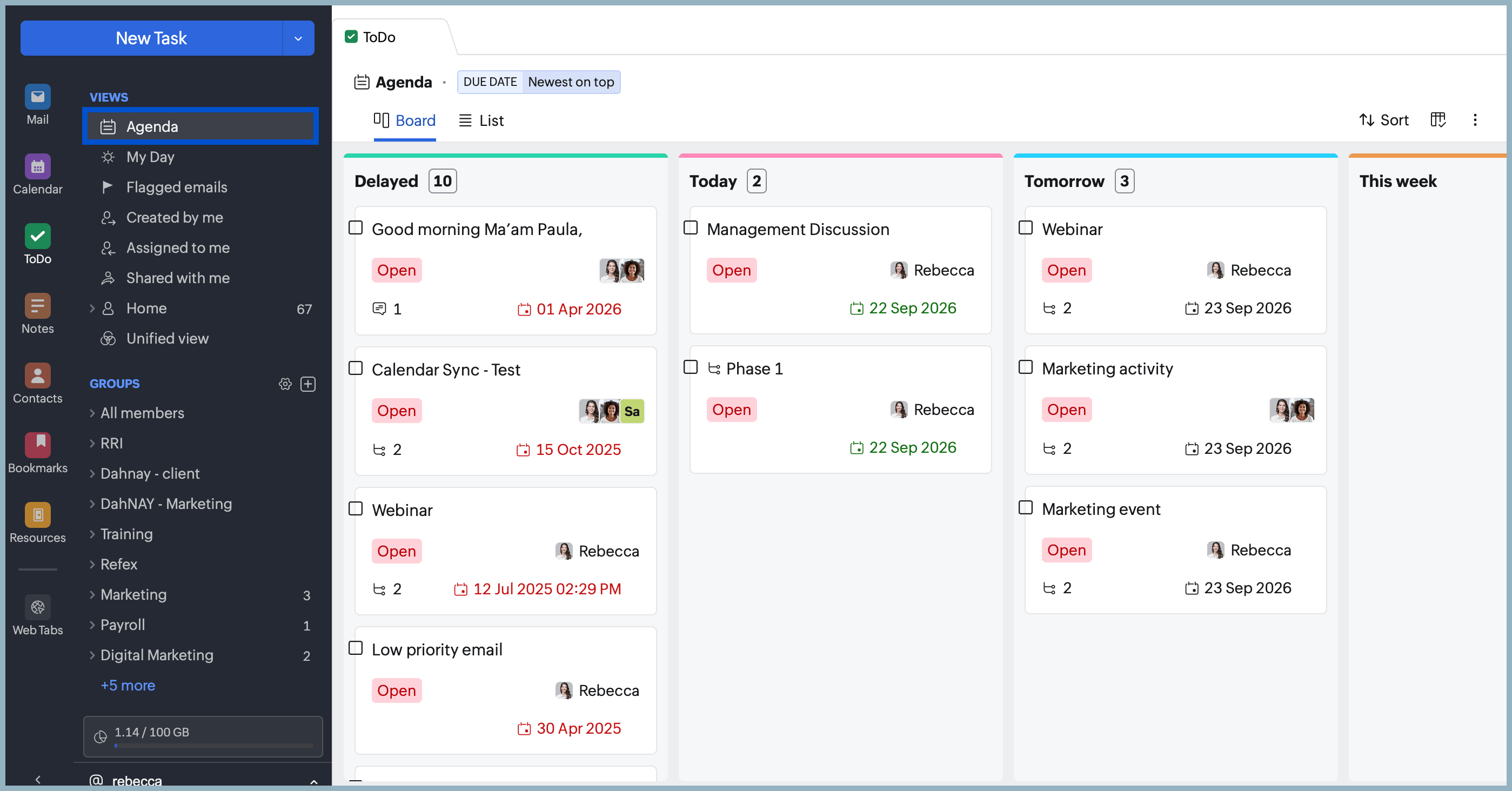 Agenda view Agenda view