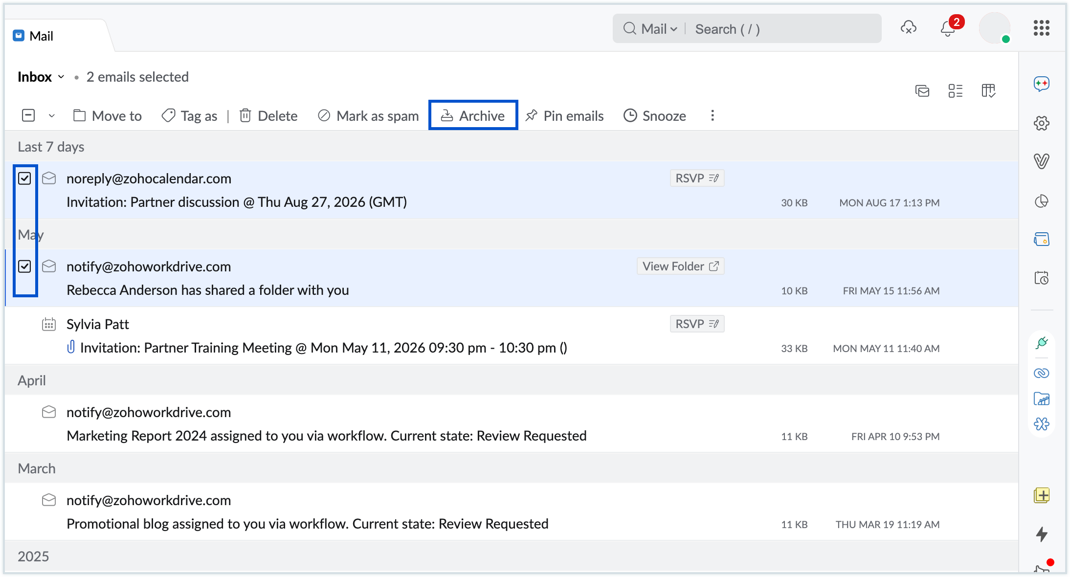 Archive emails Archive emails