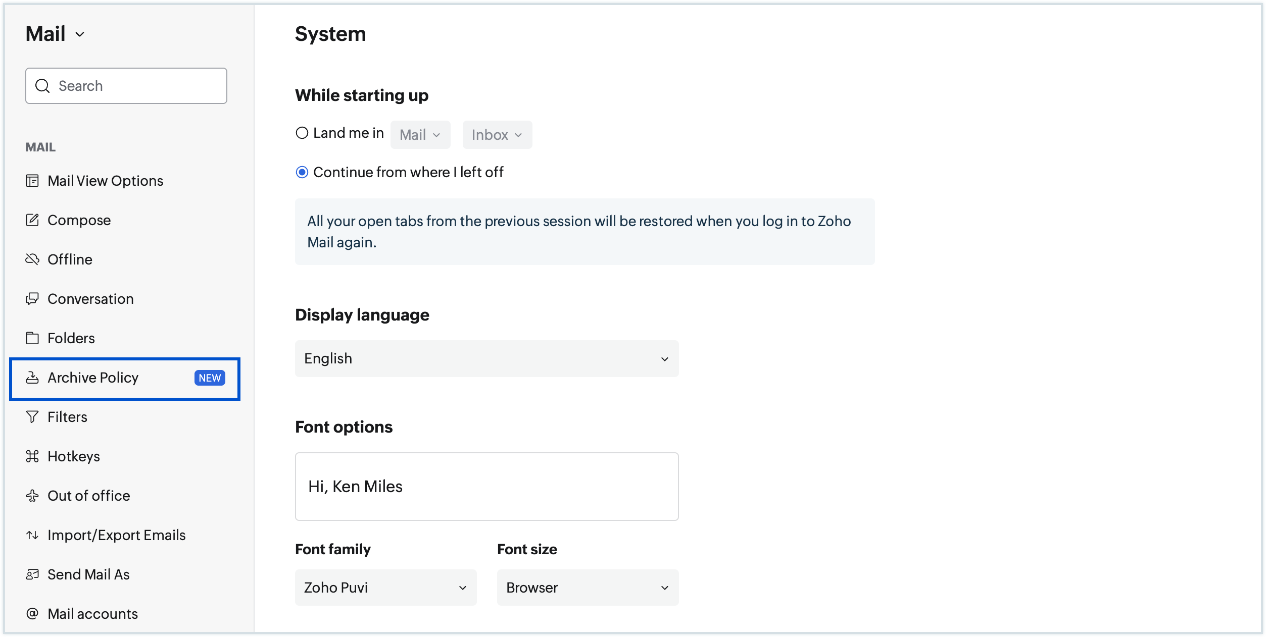 Archive policy setting Archive policy setting