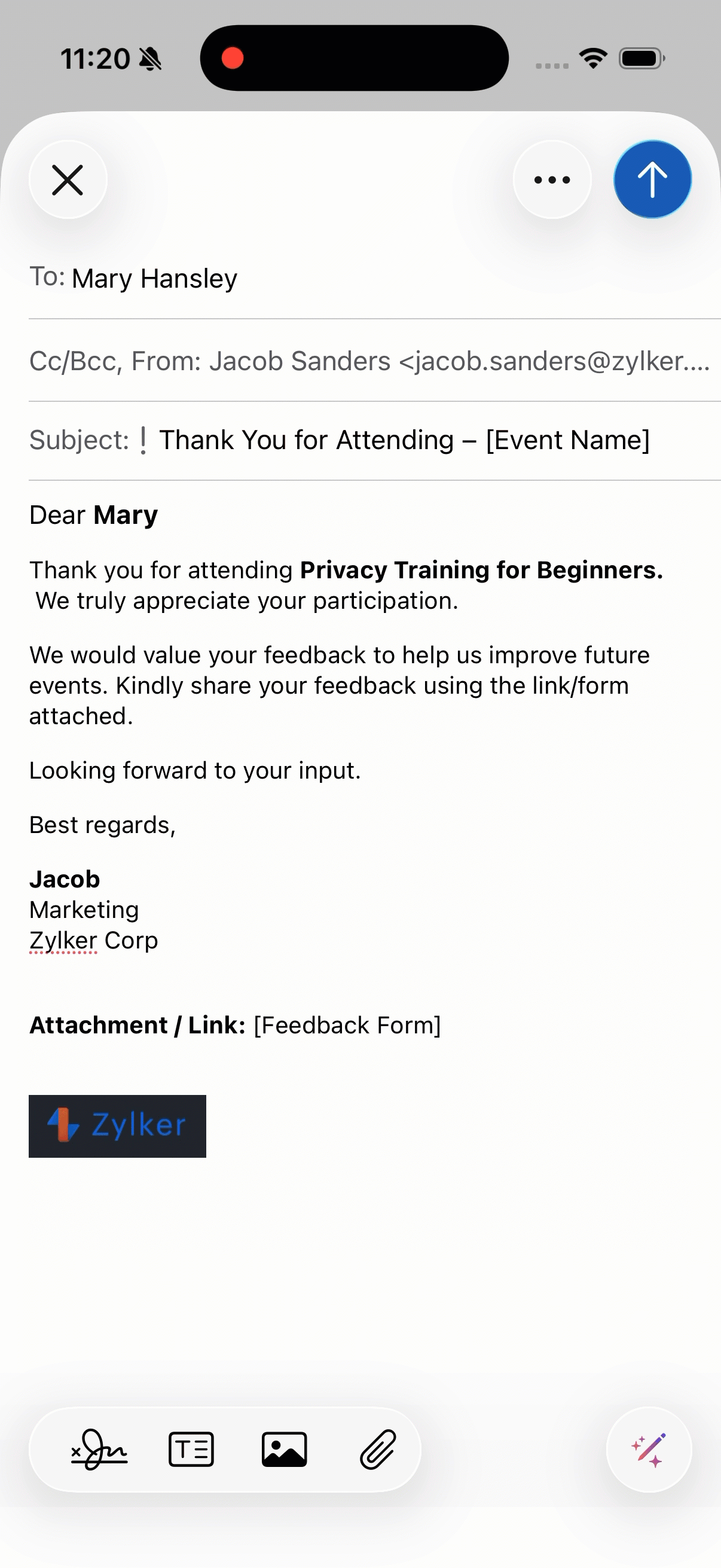 Ask read receipts in Zoho Mail iOS app