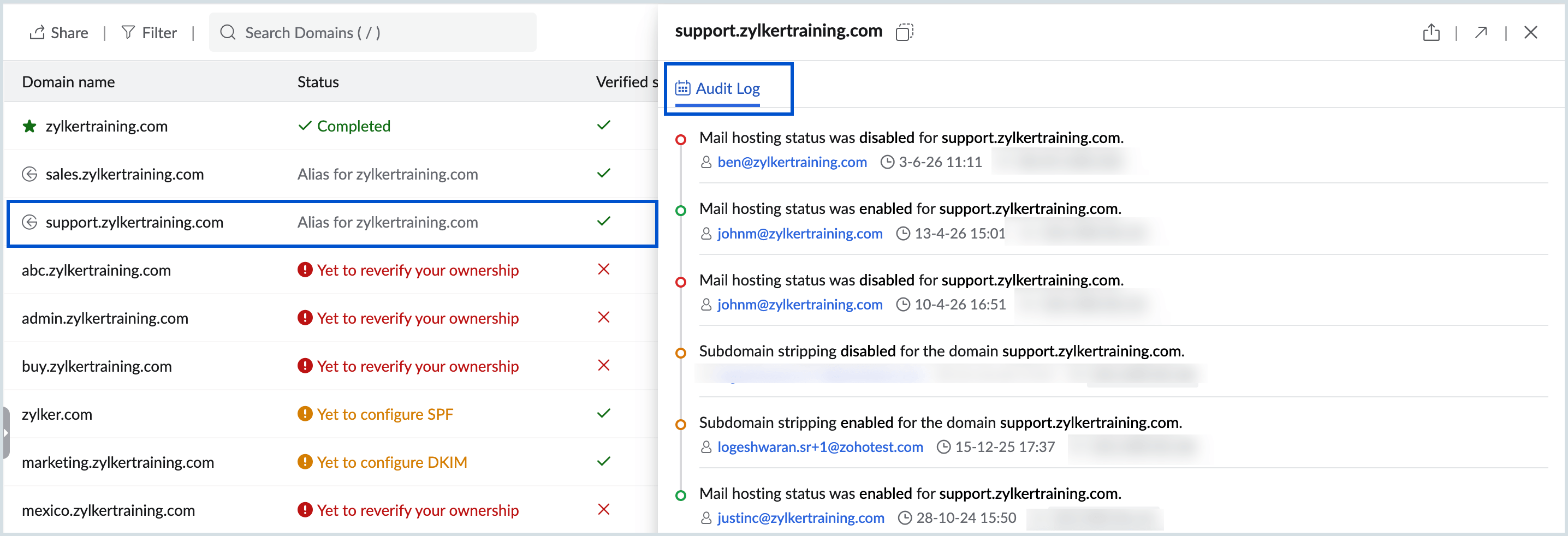 Audit log view Audit log view