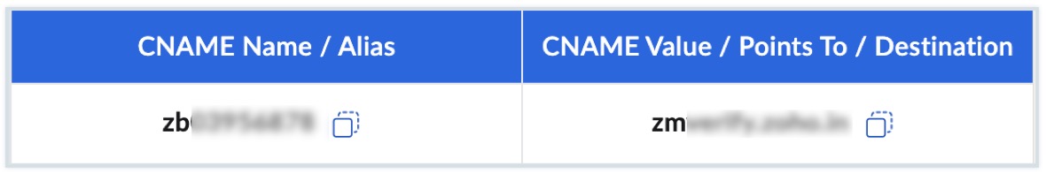 Copy the CNAME value Copy the CNAME value