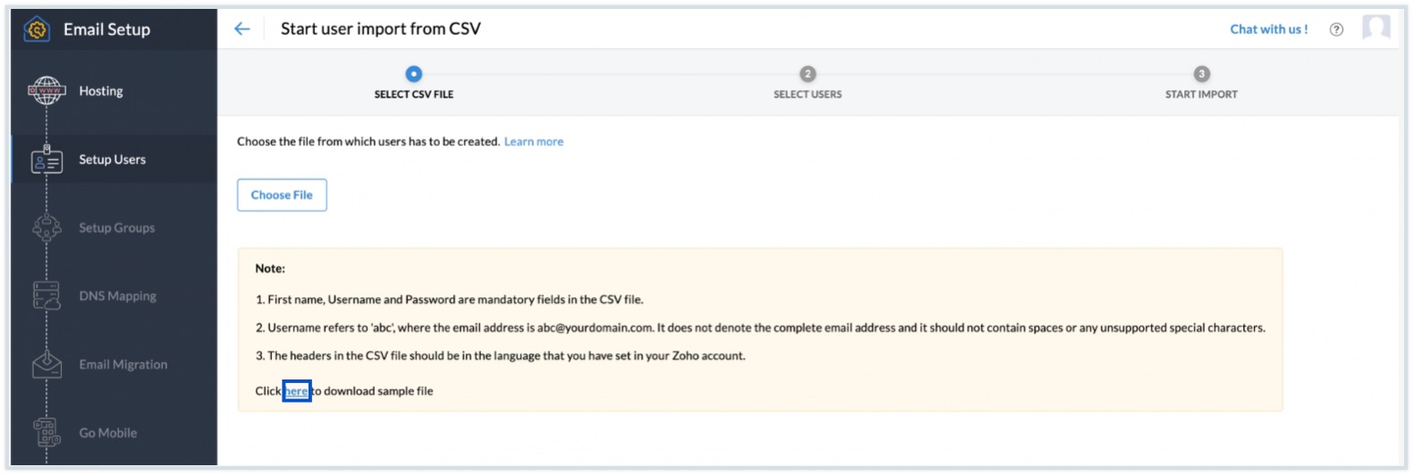 Select CSV file Select CSV file