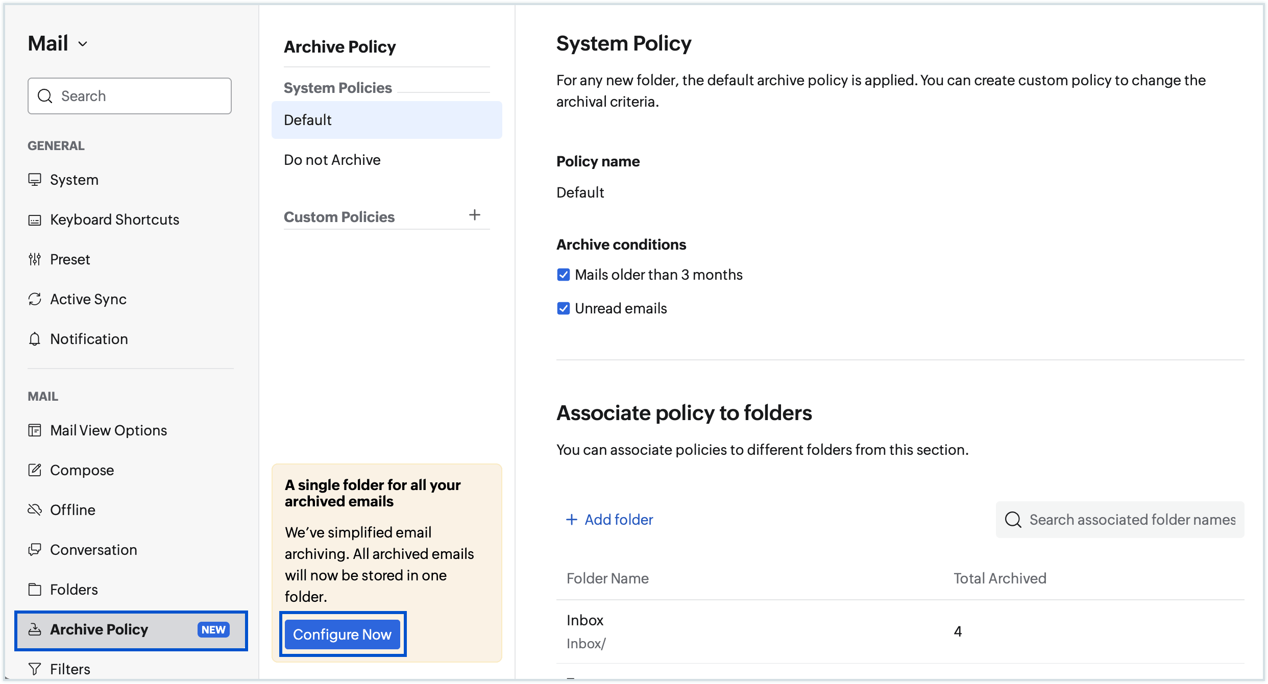 Configure Single Archive policy Configure Single Archive policy