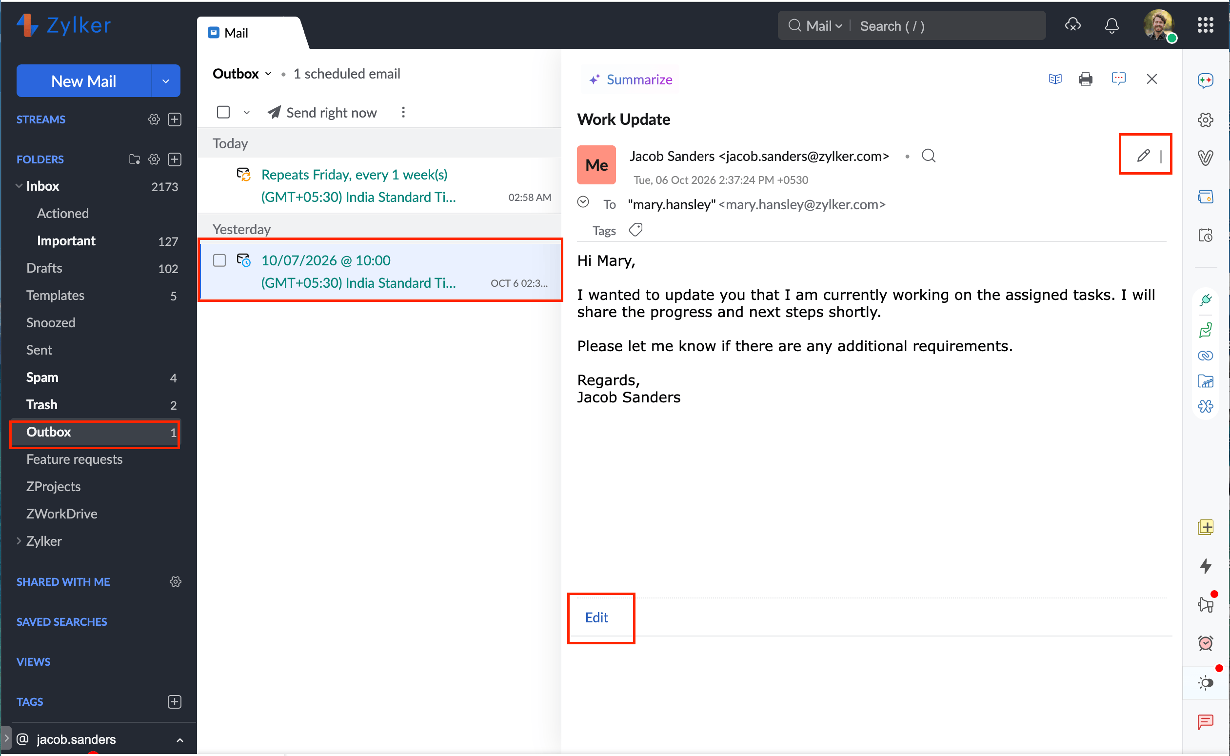 Edit a scheduled email Edit a scheduled email from Outbox