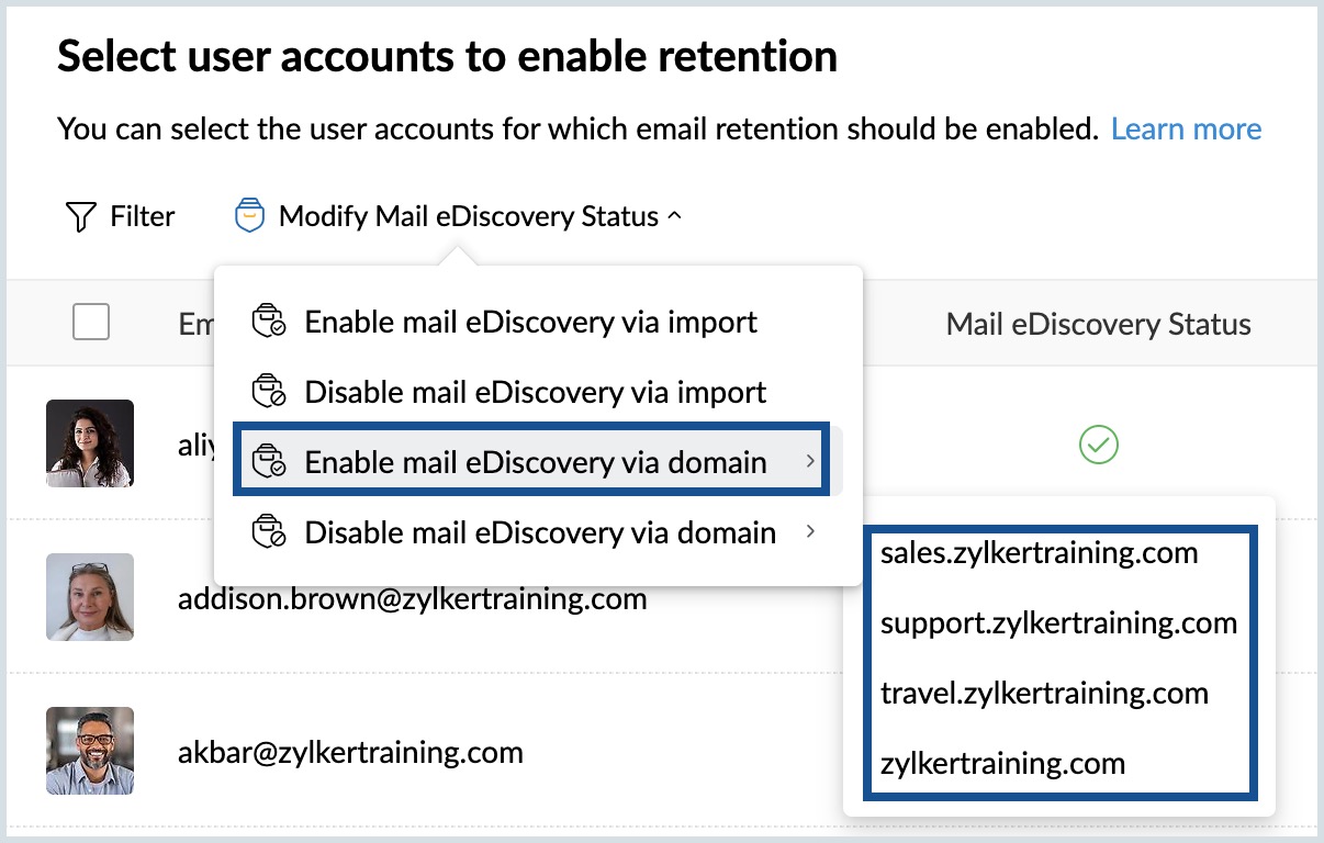 Enable eDiscovery for Domains