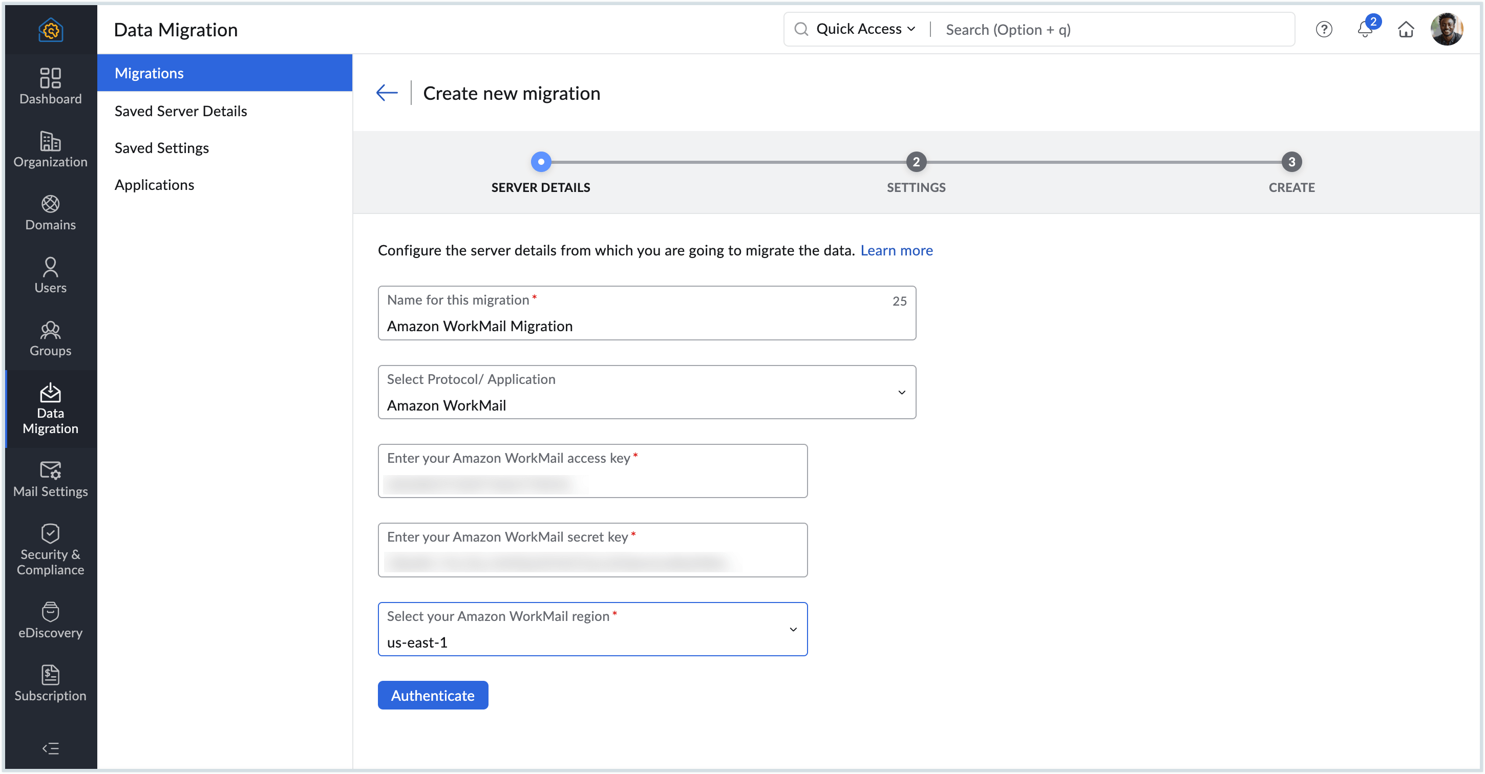 Enter Access Key file details
