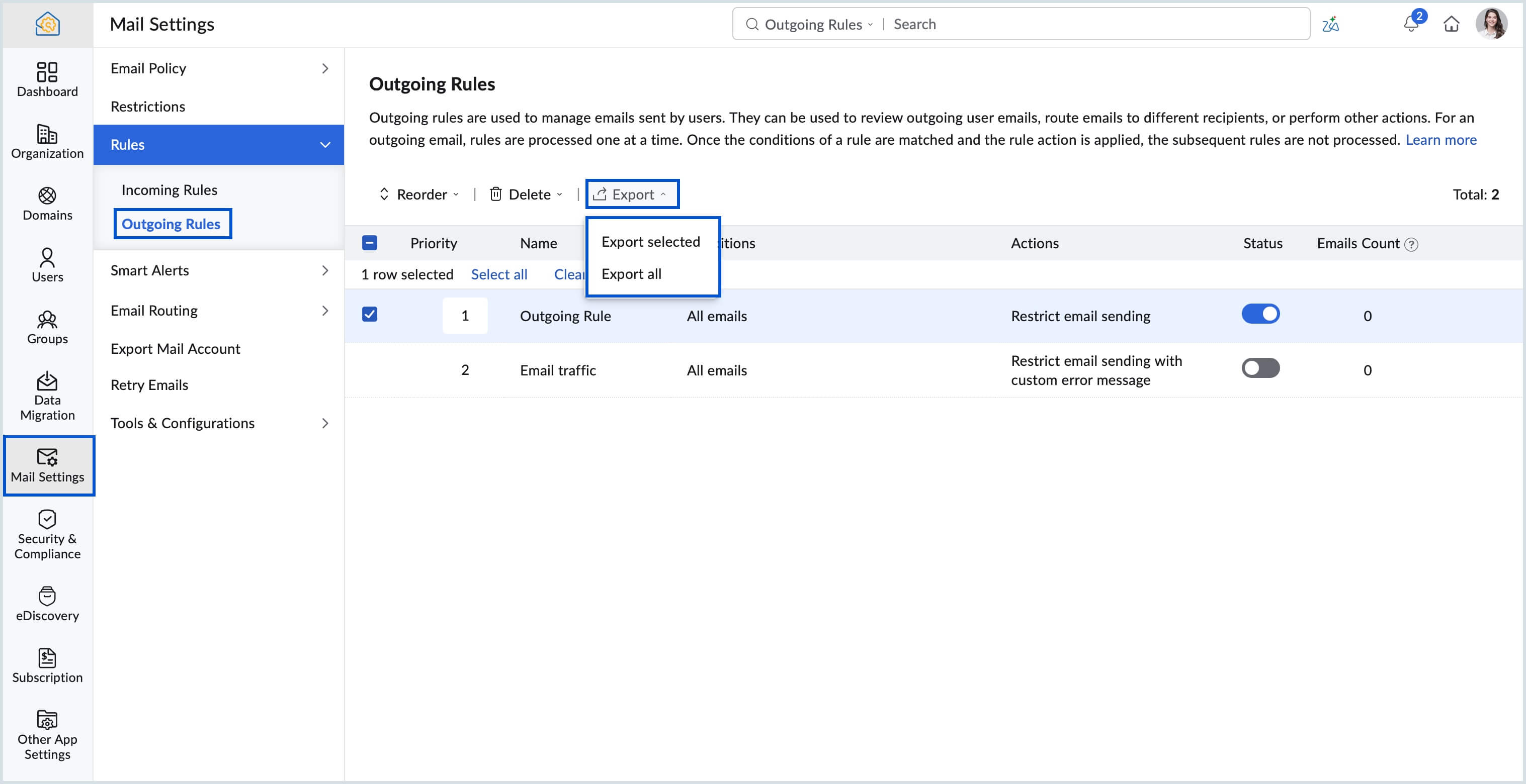 export outgoing rules export outgoing rules