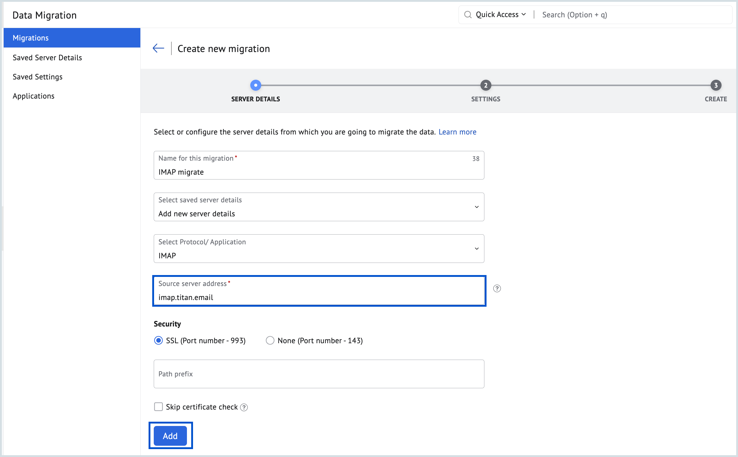 IMAP for Titan Email to Zoho Mail