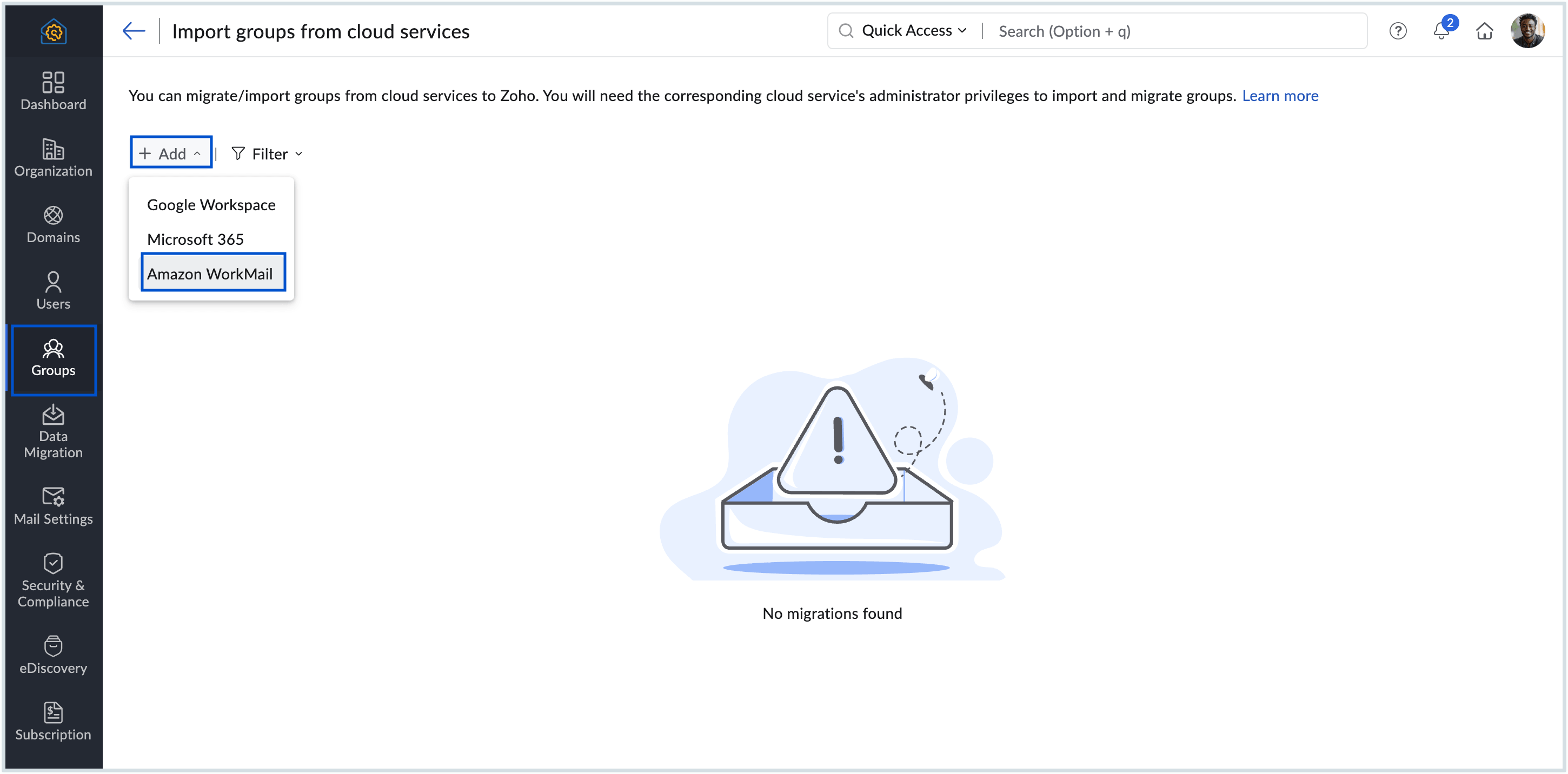 Import from Amazon WorkMail