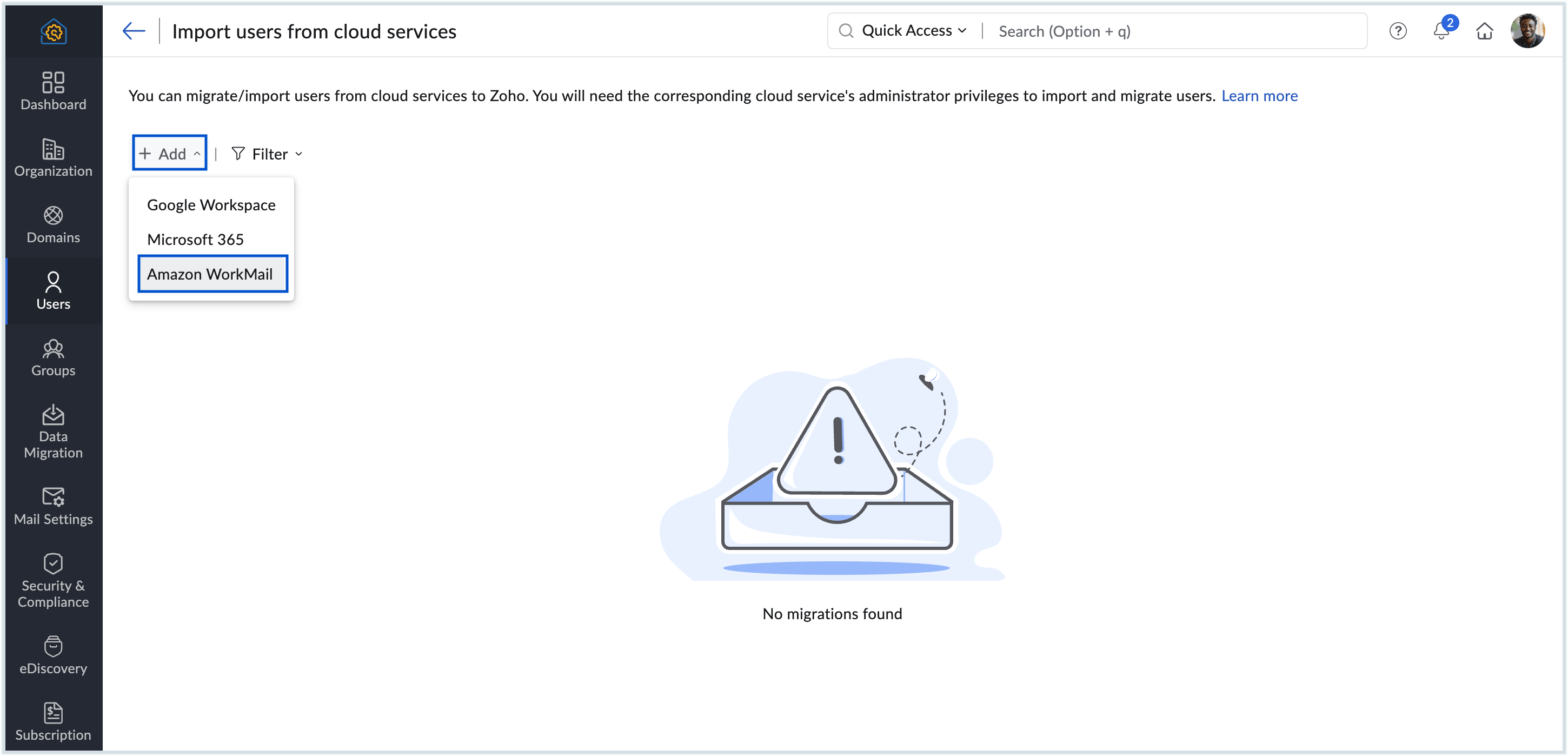 Import from Amazon WorkMail