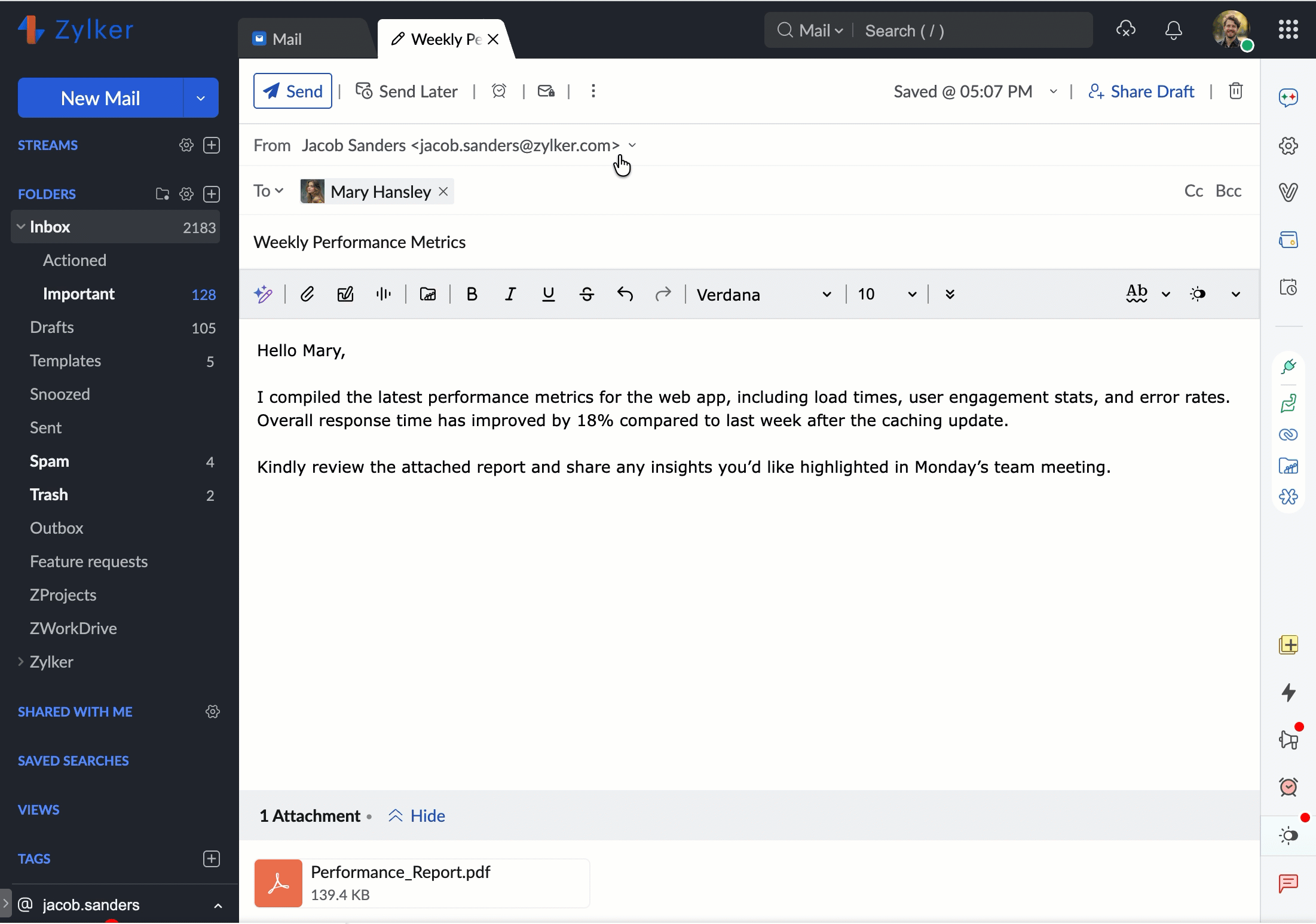 Insert signature in Zoho mail