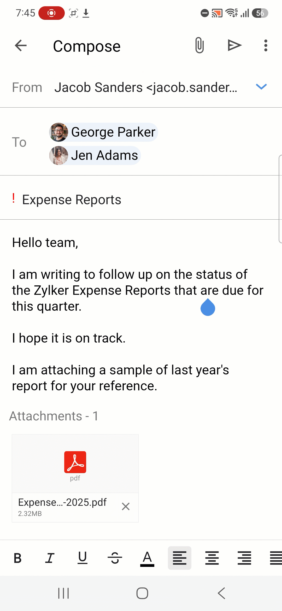 Insert signature in Zoho Mail Android app