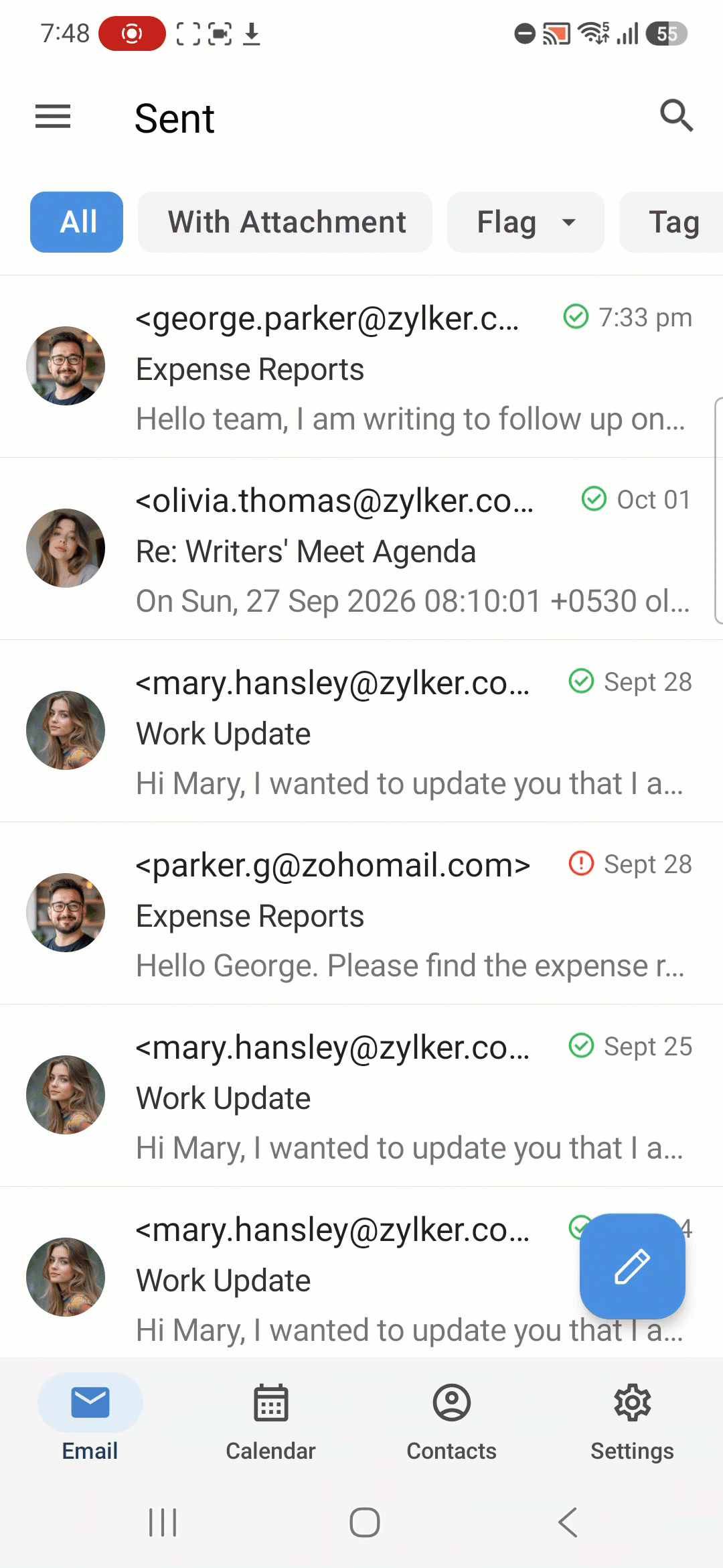 Insert template Insert template in Zoho Mail Android app