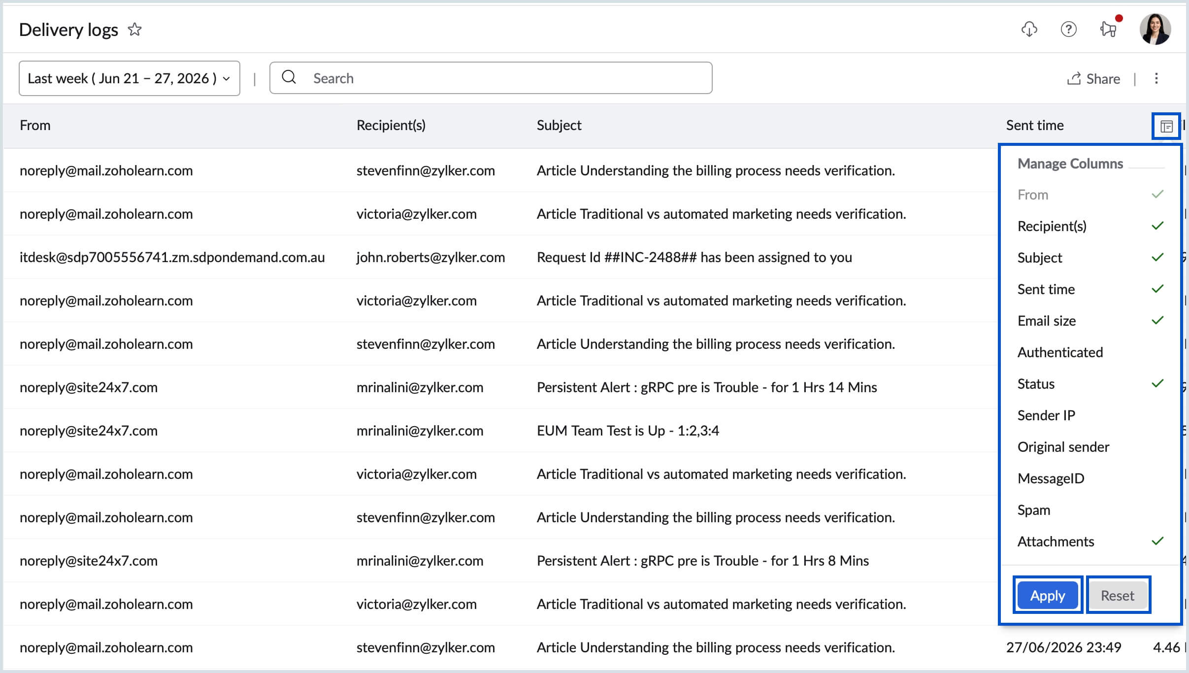 Manage columns Manage columns