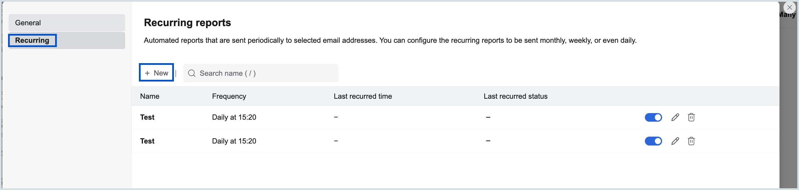 Creating new recurring configuration Creating new recurring configuration