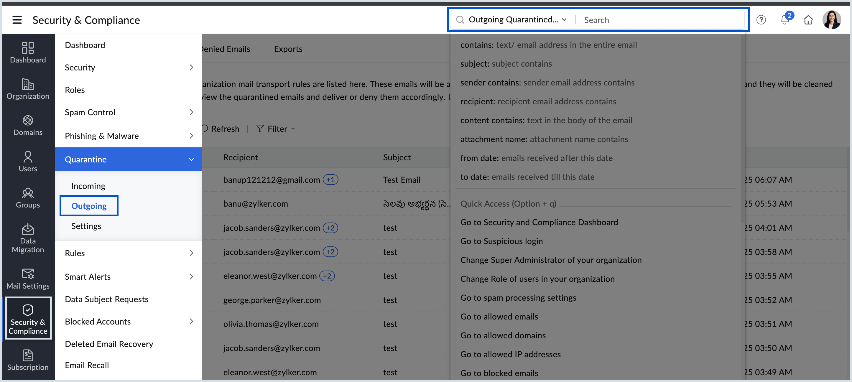search outgoing quarantine emails search outgoing quarantine emails