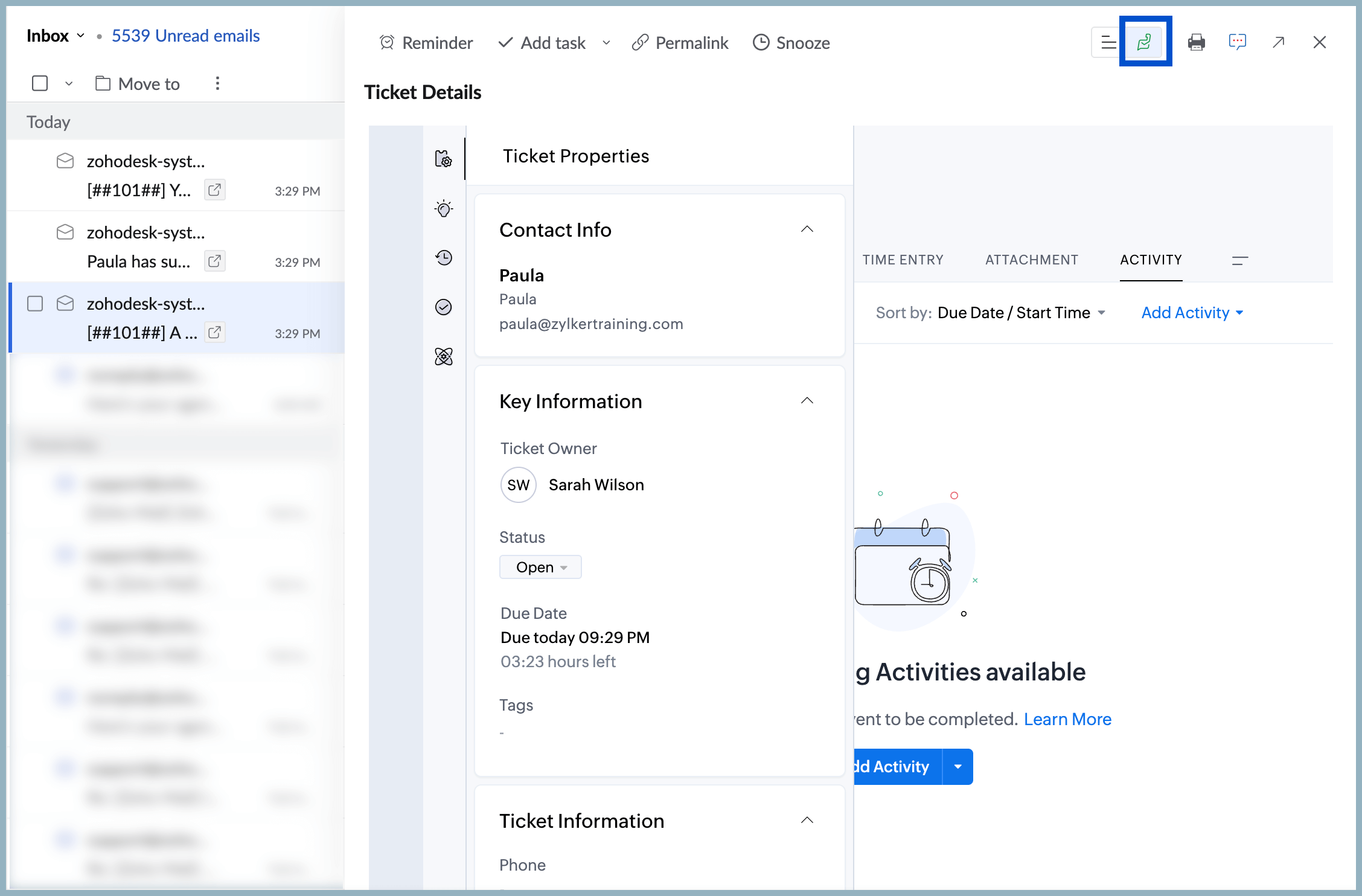 Zoho Desk Notifications in Zoho Mail