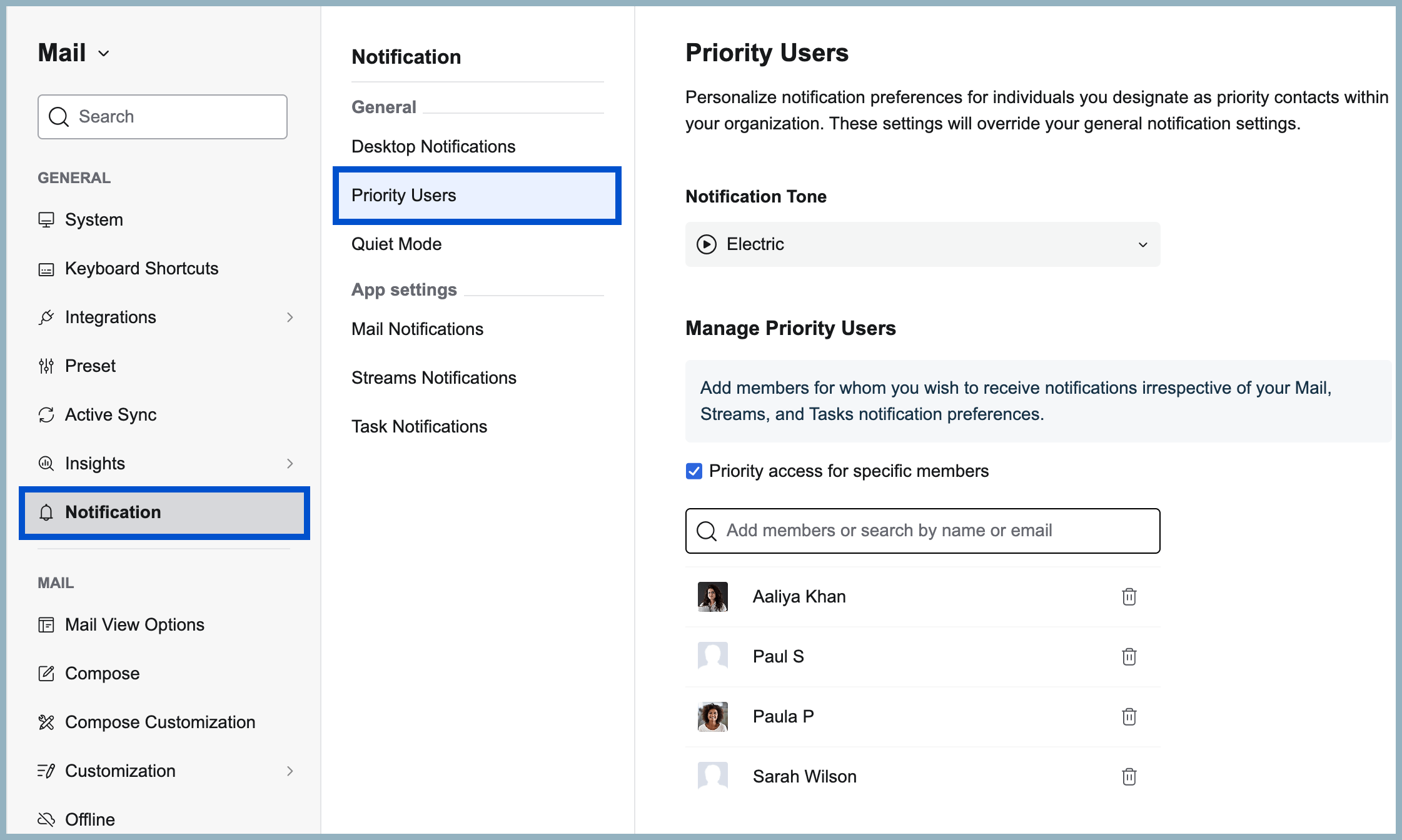 Priority users notifications