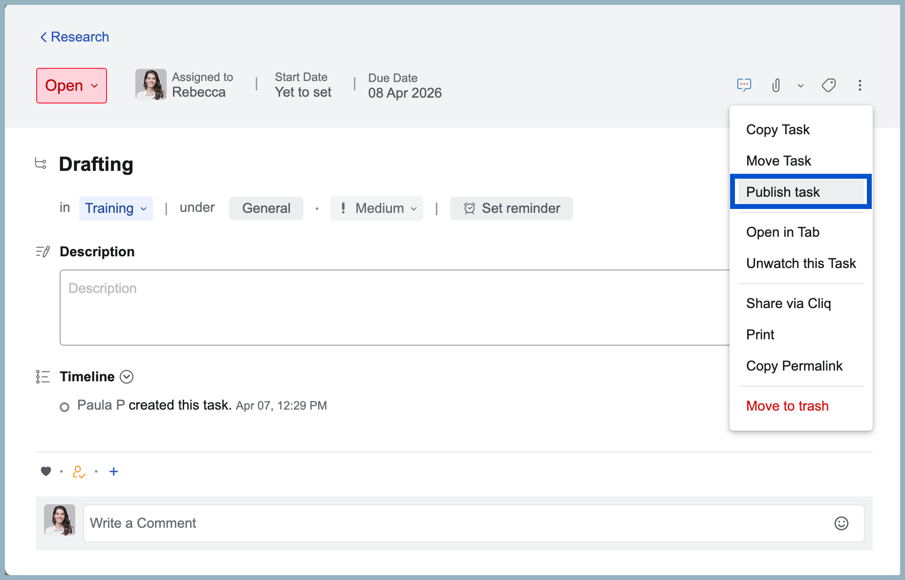 Publish tasks