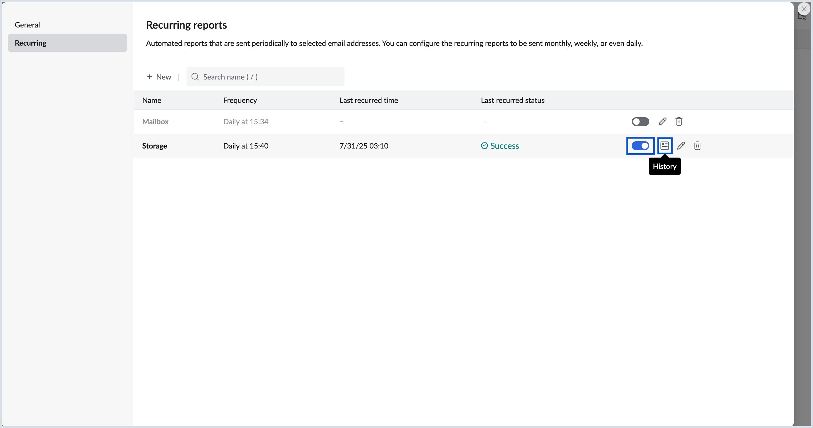 Managing recurring reports Managing recurring reports
