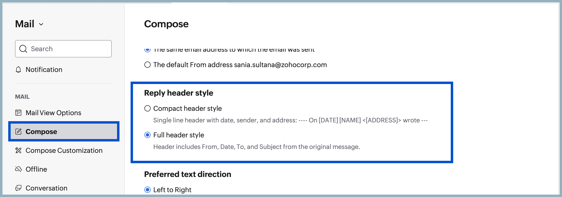 Reply header style